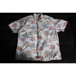 Tommy Bahama Button Up Shirt Mens XXL Blue Floral Hawaiian Tropical Beach Silk